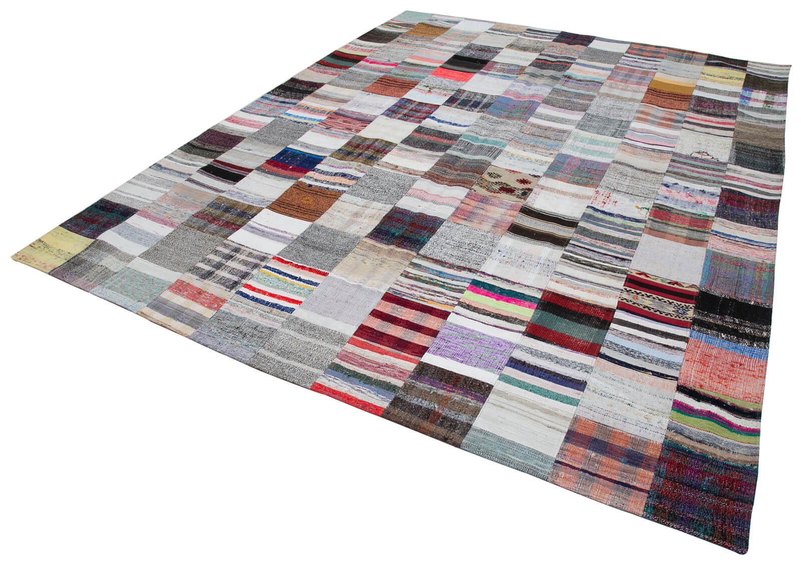 Handmade Patchwork Rug - Kirk Yama Grey Cotton Wool 9'1''x11'5'' Area Rug