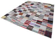 Handmade Patchwork Rug - Kirk Yama Grey Cotton Wool 9'1''x11'5'' Area Rug