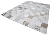 Handmade Area Rug - White Patchwork Cotton Wool Vintage Turkish Carpet 9'11''x13'1''