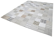 Handmade Patchwork Rug | Vintage Turkish 9x13 Area Rug, Cotton Wool Beige Carpet
