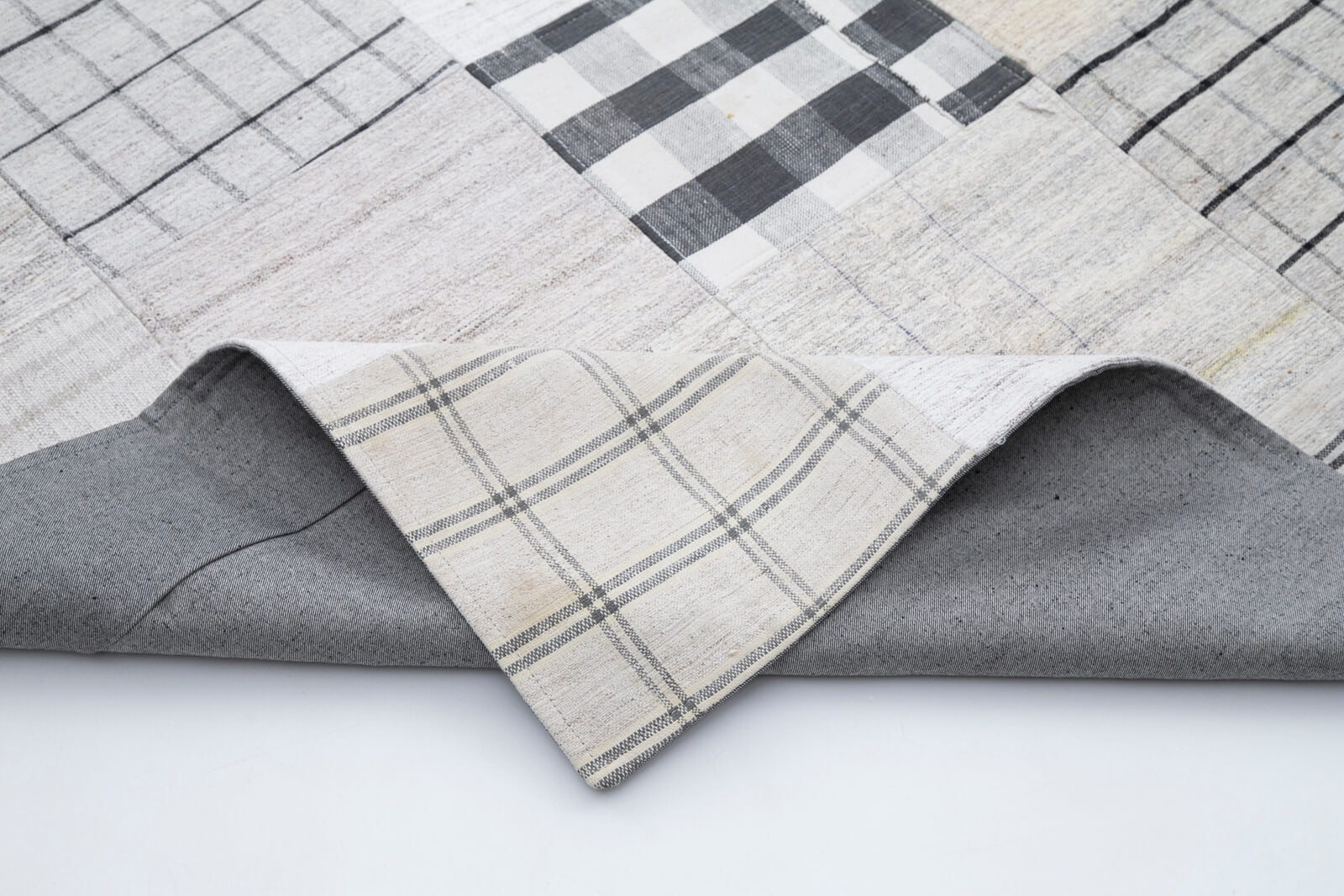 Handmade Patchwork Rug | Vintage Turkish 9x13 Area Rug, Cotton Wool Beige Carpet