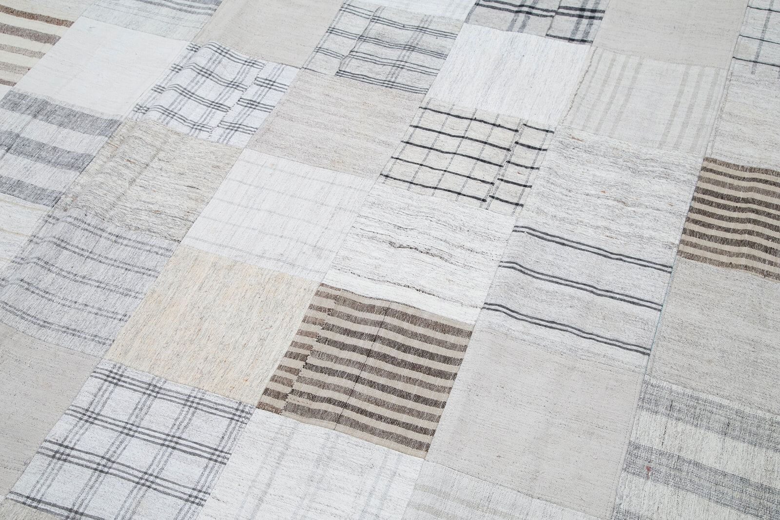 Handmade Patchwork Rug | Vintage Turkish 9x13 Area Rug, Cotton Wool Beige Carpet