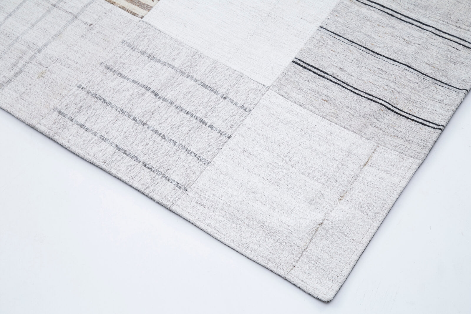 Handmade Area Rug – Beige Patchwork Turkish Wool Cotton Carpet 9'11''x13'1''