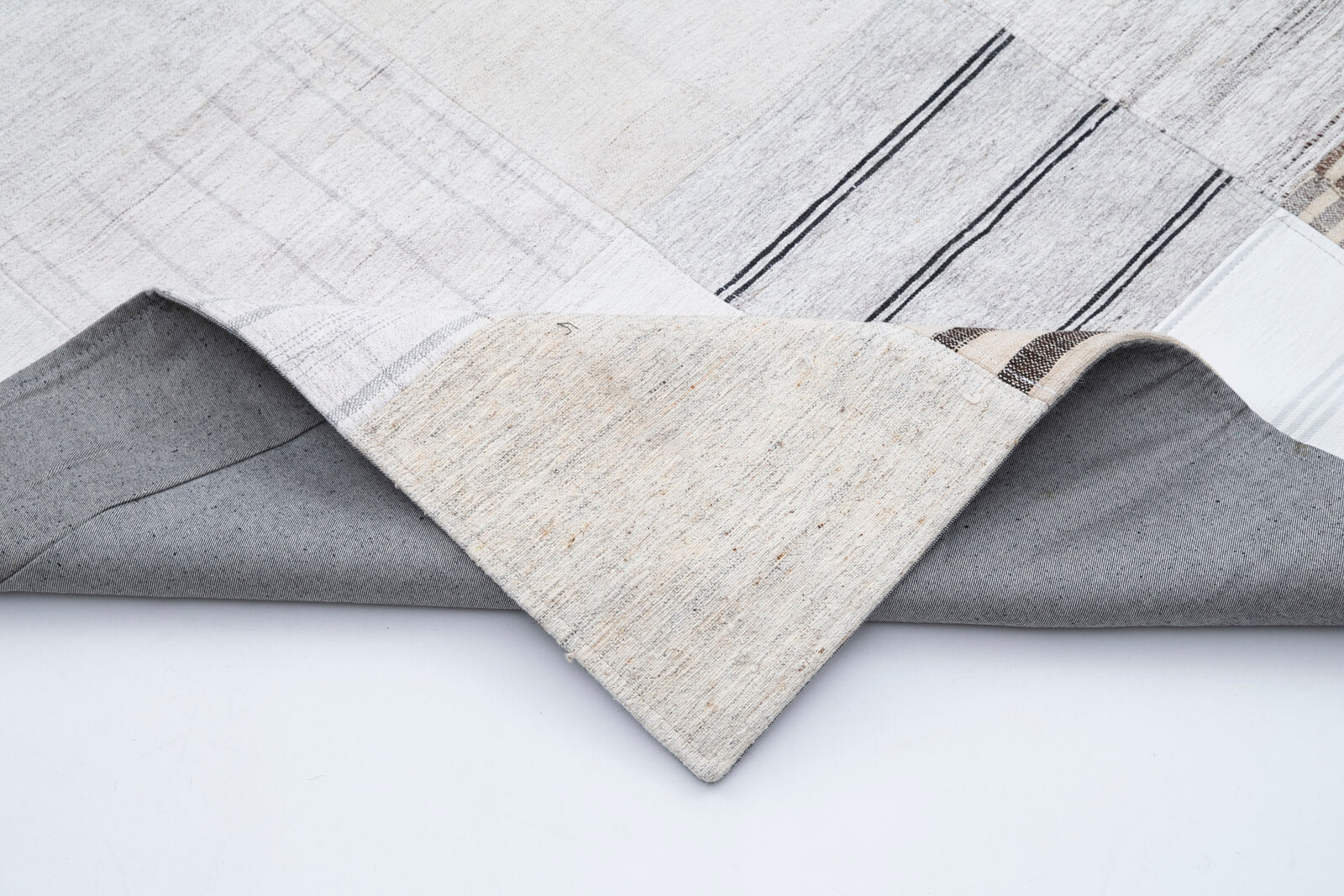 Handmade Area Rug – Beige Patchwork Turkish Wool Cotton Carpet 9'11''x13'1''