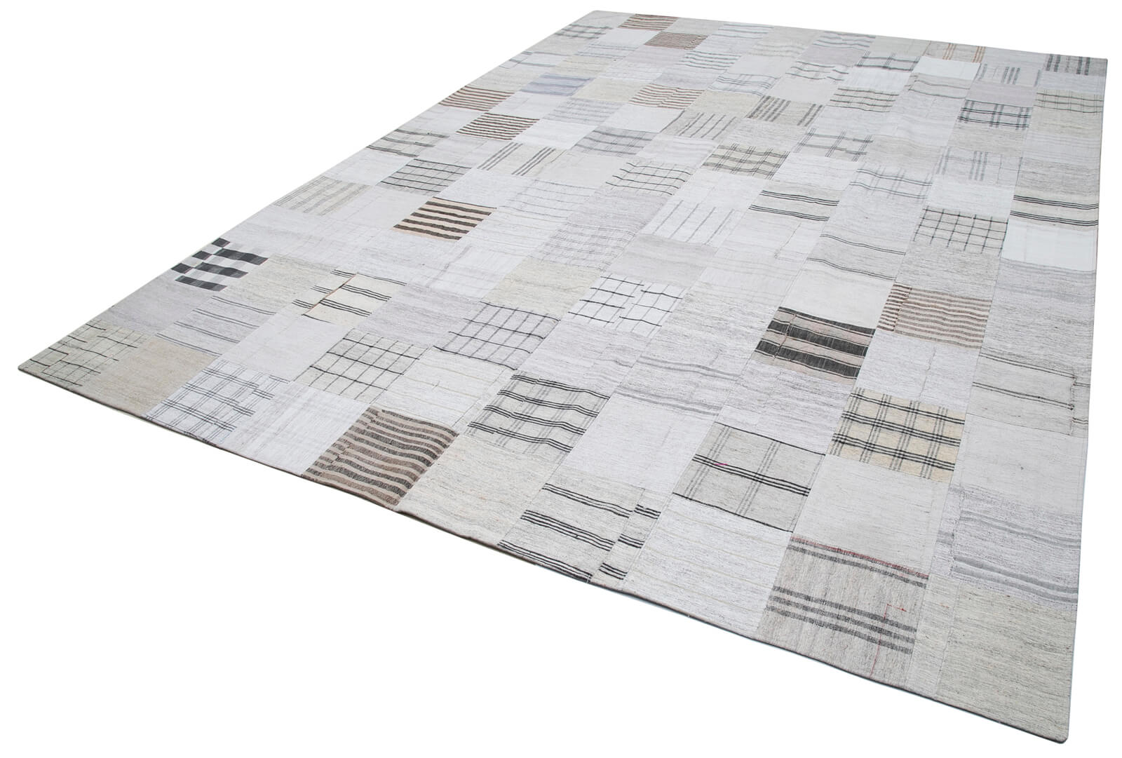 Handmade Patchwork Rug – Beige Cotton Wool Vintage Area Rug 9'11''x13'4''