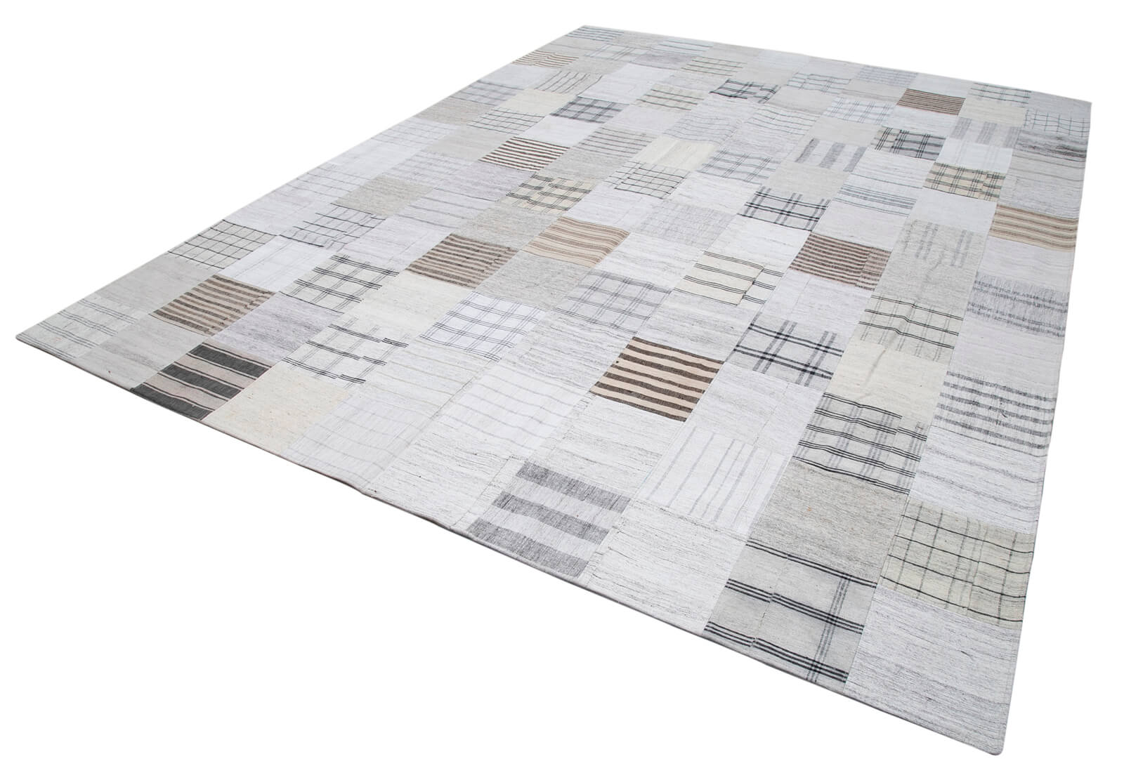 Handmade Area Rug – Beige Patchwork Cotton Wool Carpet 9'11'' x 13'1'' Durable Soft Floor Covering