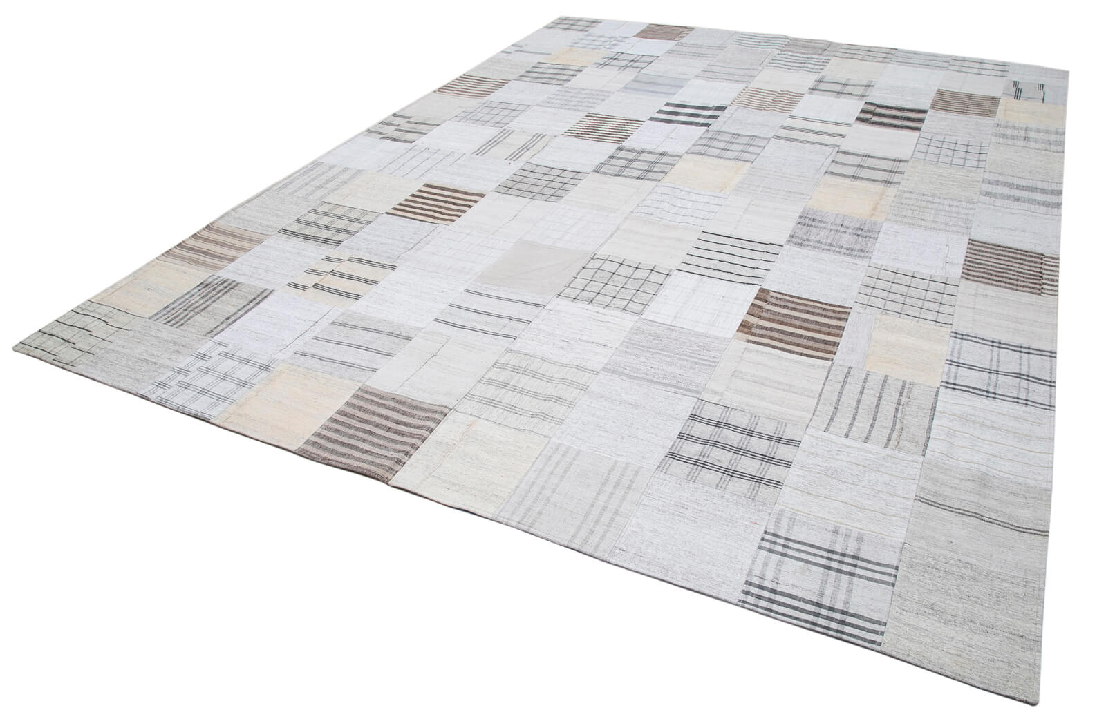 Handmade Area Rug - Beige Patchwork Cotton Wool Vintage Wool Rug 9'11''x13'1''