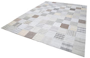 Handmade Area Rug - Beige Patchwork Cotton Wool Vintage Wool Rug 9'11''x13'1''