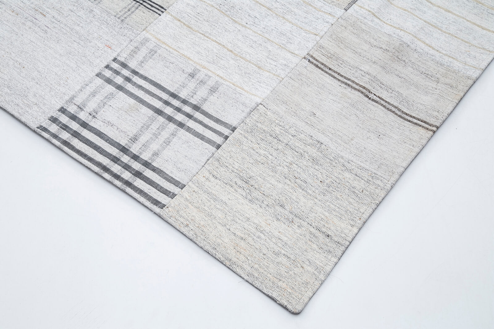 Handmade Area Rug - Beige Patchwork Cotton Wool Vintage Wool Rug 9'11''x13'1''