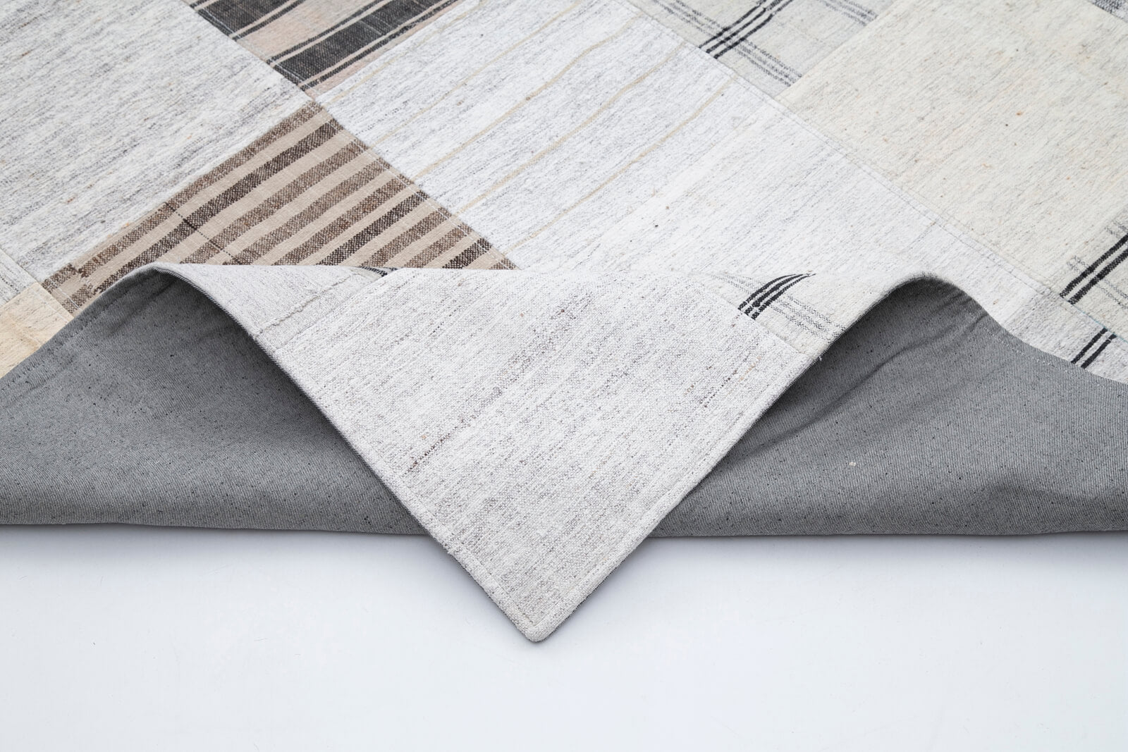Handmade Area Rug - Beige Patchwork Cotton Wool Vintage Wool Rug 9'11''x13'1''
