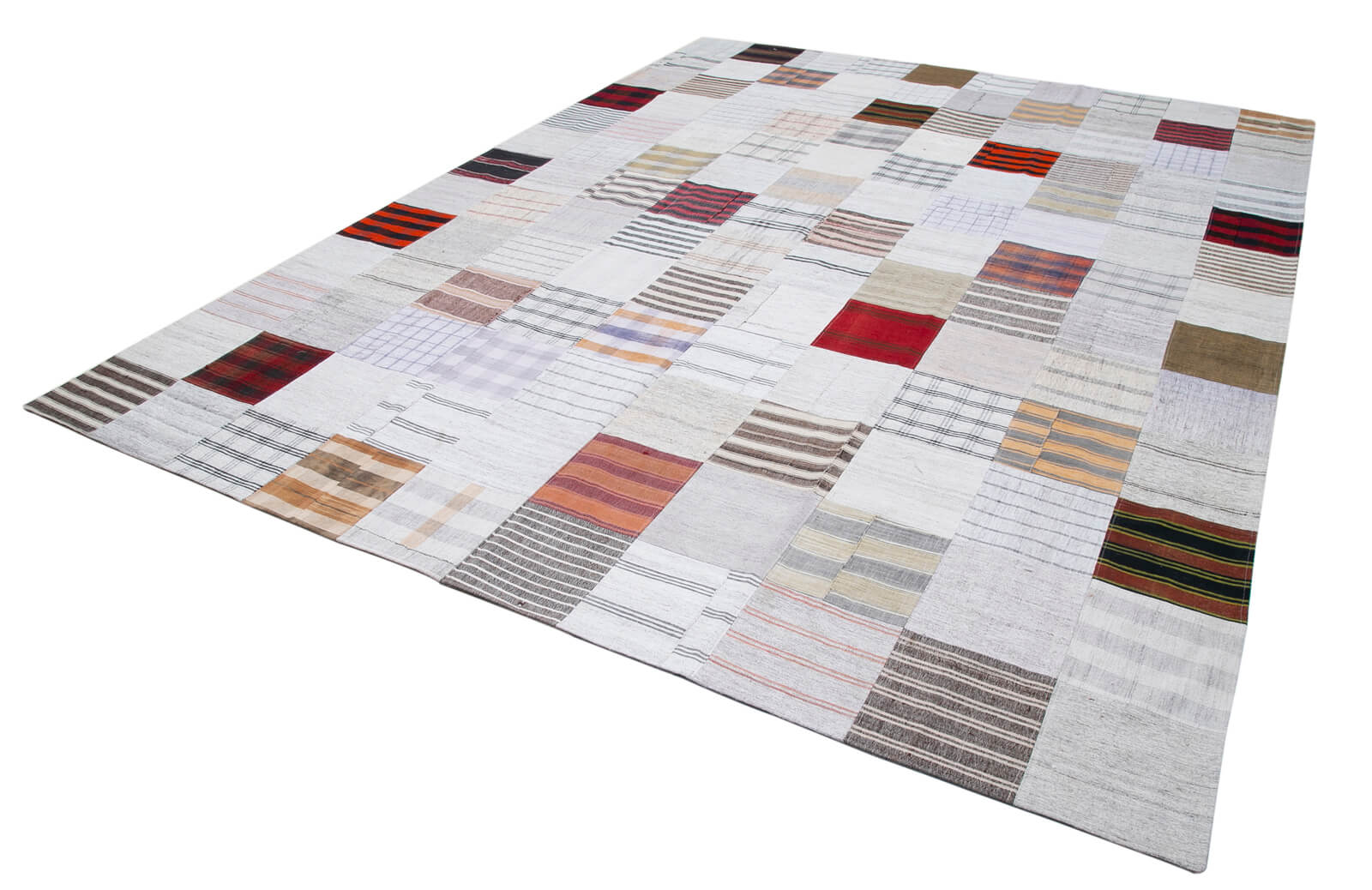 Handmade Area Rug - White Patchwork Cotton Wool Rug 9'11'' x 13'1'' by Agacan