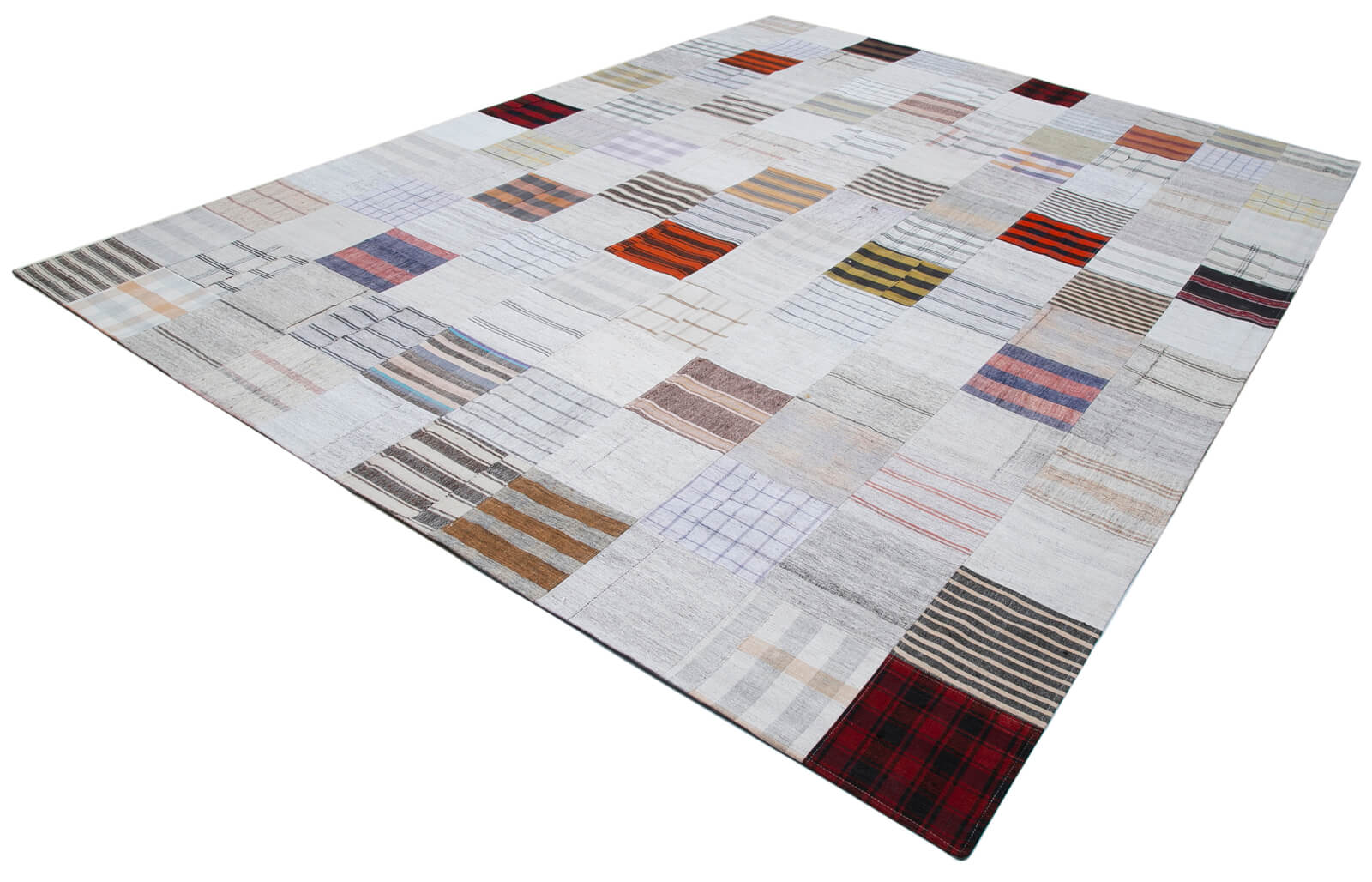 Handmade Patchwork Rug - Grey Cotton Wool Vintage Area Rug 9'11''x13'1''