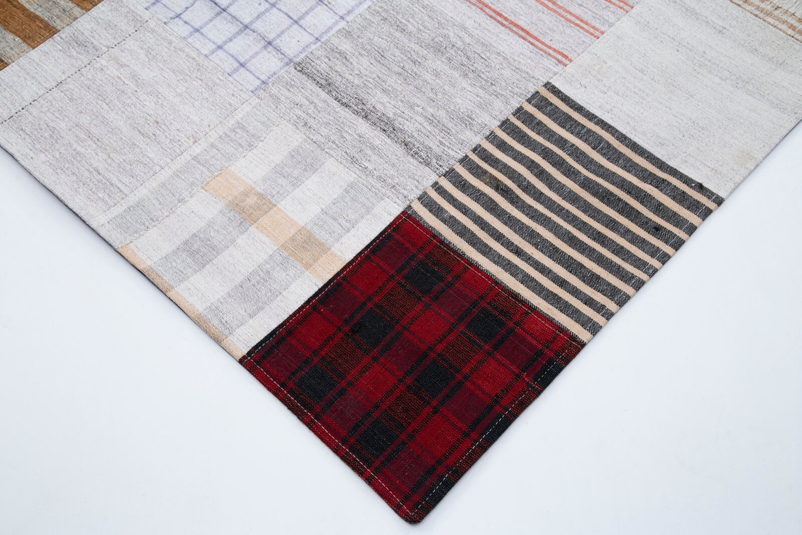Handmade Patchwork Rug - Grey Cotton Wool Vintage Area Rug 9'11''x13'1''