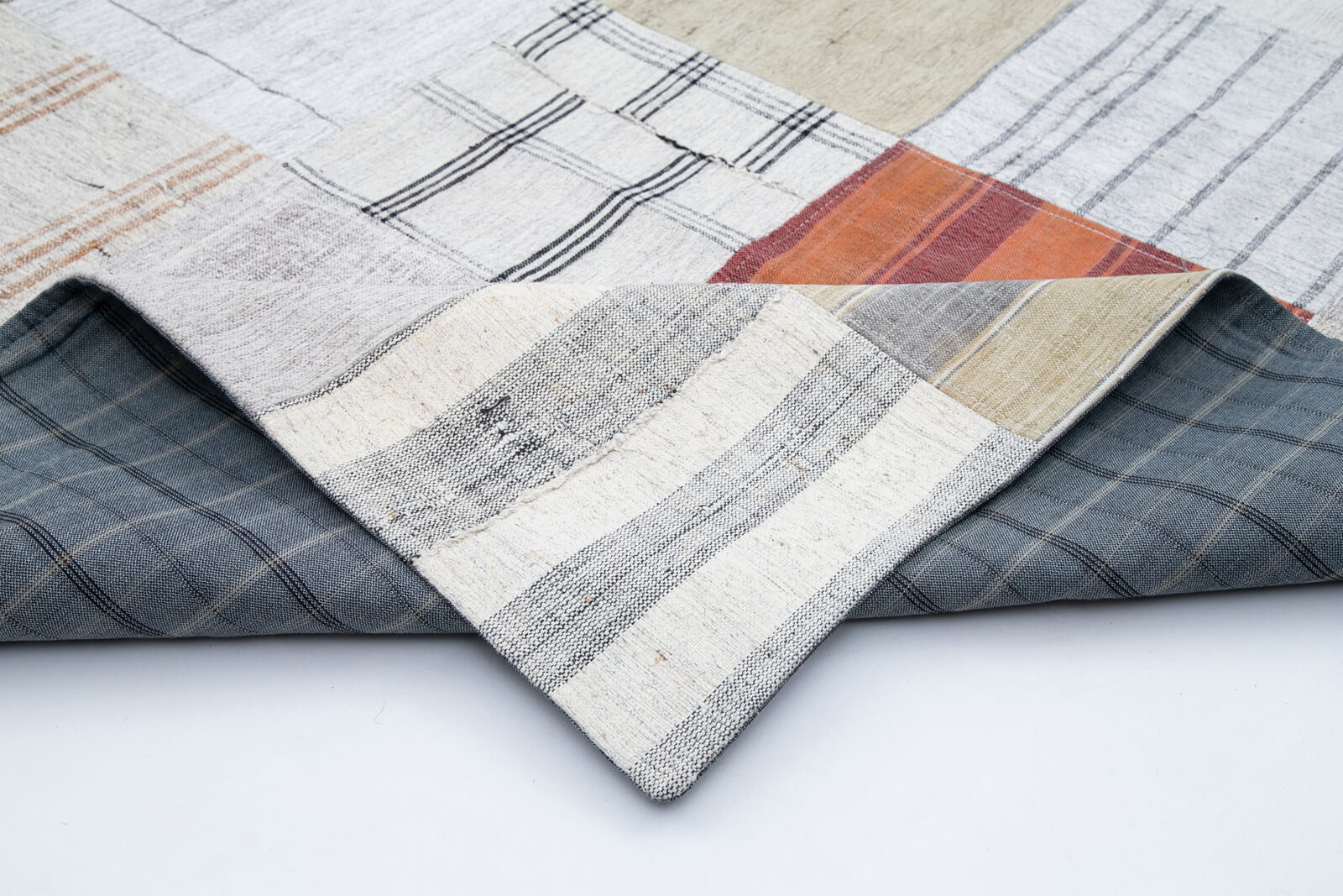 Handmade Patchwork Rug - Grey Cotton Wool Vintage Area Rug 9'11''x13'1''