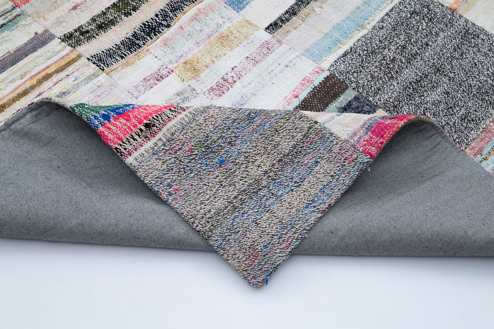 Handmade Area Rug - Kirk Yama Grey Patchwork Cotton Wool Vintage Carpet 9'11''x13'2''