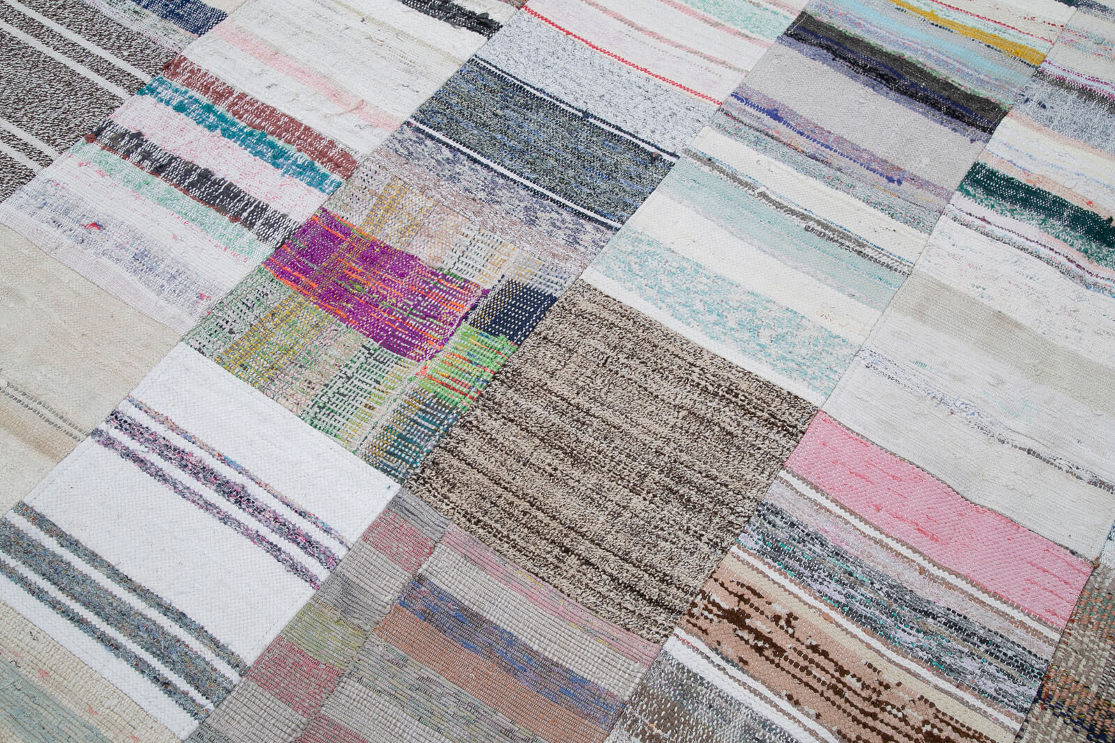 Handmade Area Rug - Kirk Yama Grey Patchwork Cotton Wool Vintage Carpet 9'11''x13'2''