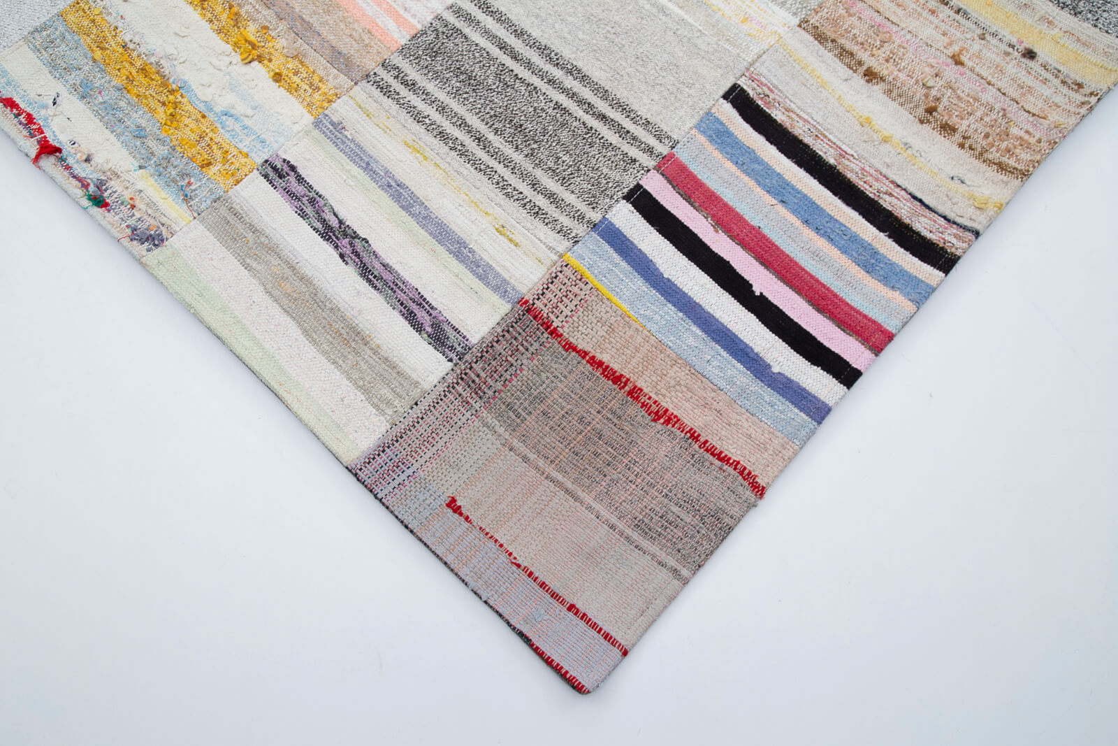 Handmade Area Rug – Grey Patchwork Cotton Wool Hand Knotted Vintage Carpet 10'x13'1''