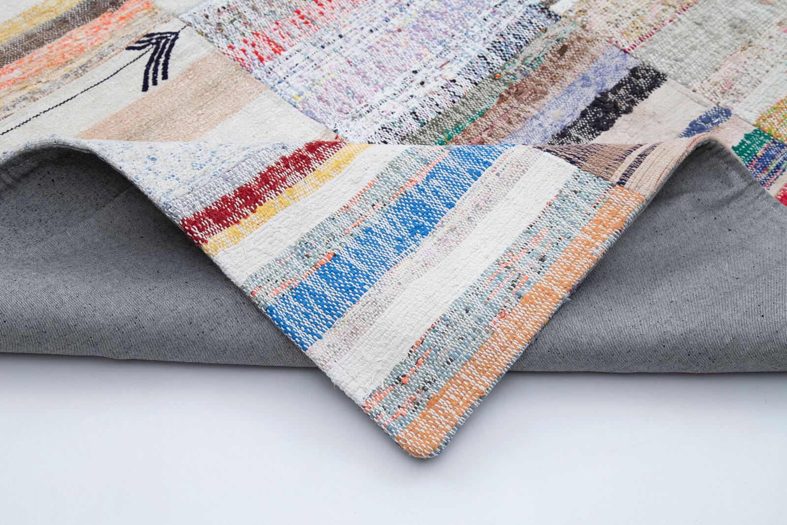 Handmade Area Rug – Grey Patchwork Cotton Wool Hand Knotted Vintage Carpet 10'x13'1''