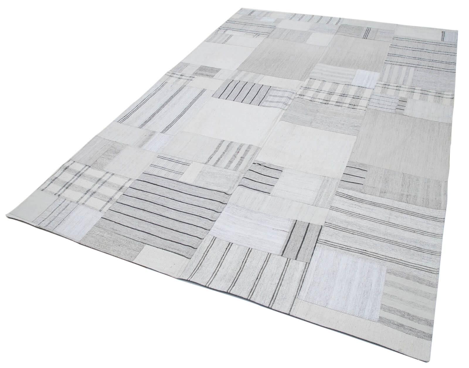 Handmade Area Rug - Beige Patchwork Cotton Wool Rug 6x10 Feet | Agacan