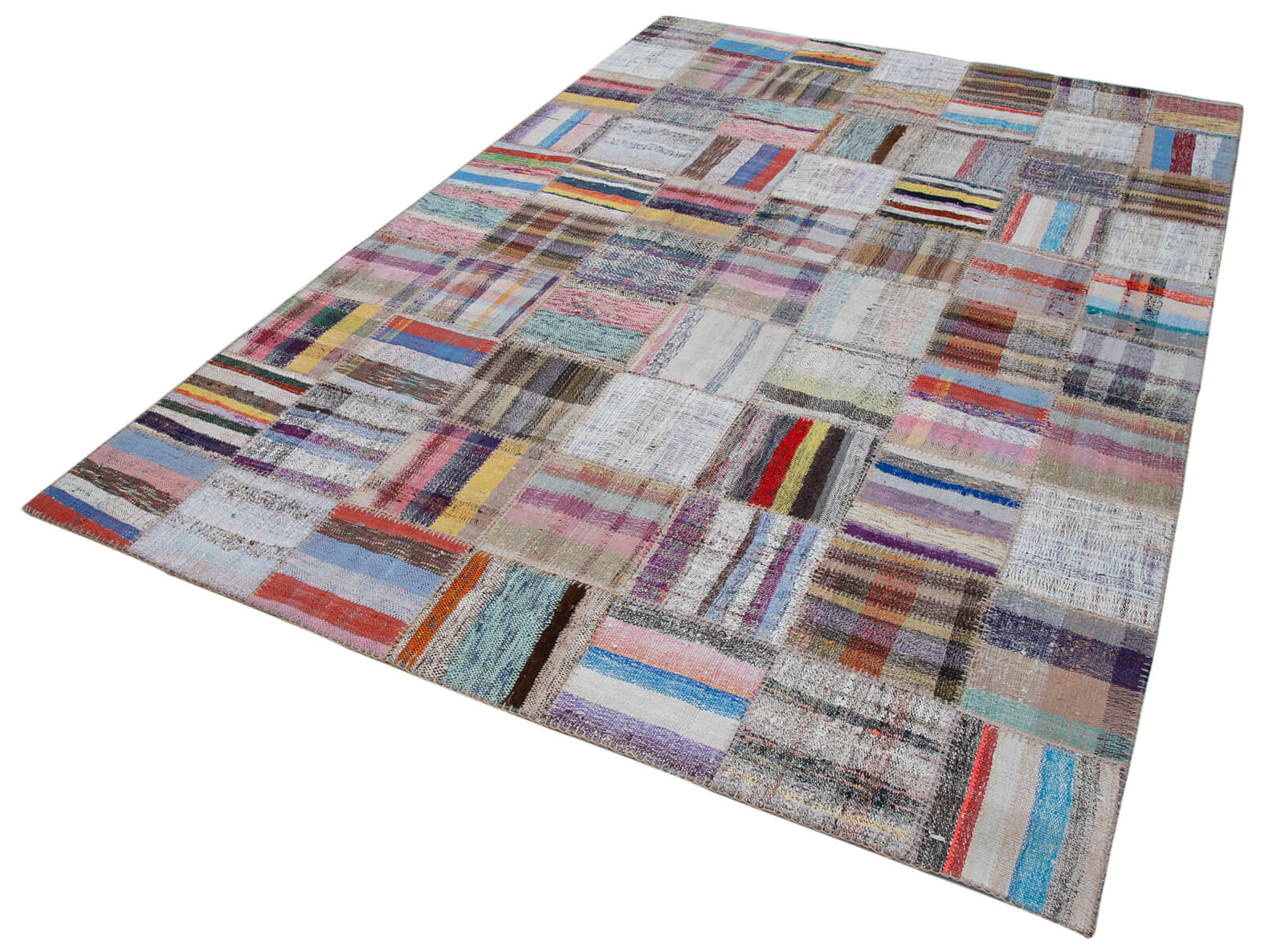 Handmade Patchwork Rug - Kirk Yama Grey Cotton Wool Area Carpet 6'9''x9'9''
