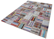 Handmade Patchwork Rug - Kirk Yama Grey Cotton Wool Area Carpet 6'9''x9'9''