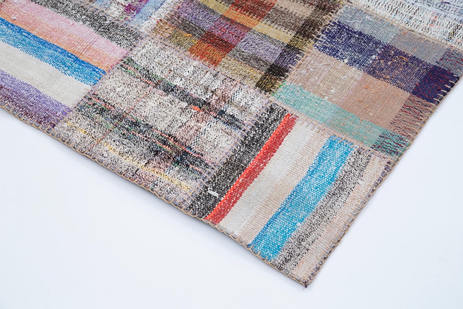 Handmade Patchwork Rug - Kirk Yama Grey Cotton Wool Area Carpet 6'9''x9'9''