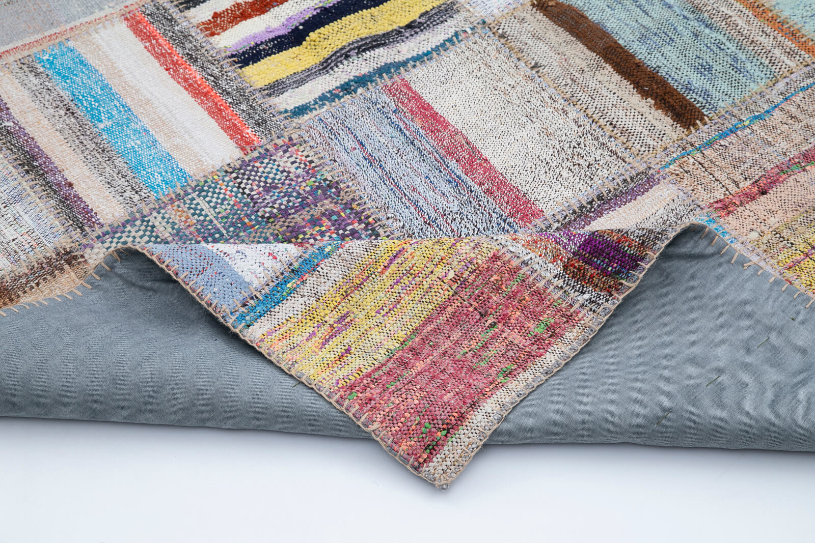 Handmade Patchwork Rug - Kirk Yama Grey Cotton Wool Area Carpet 6'9''x9'9''
