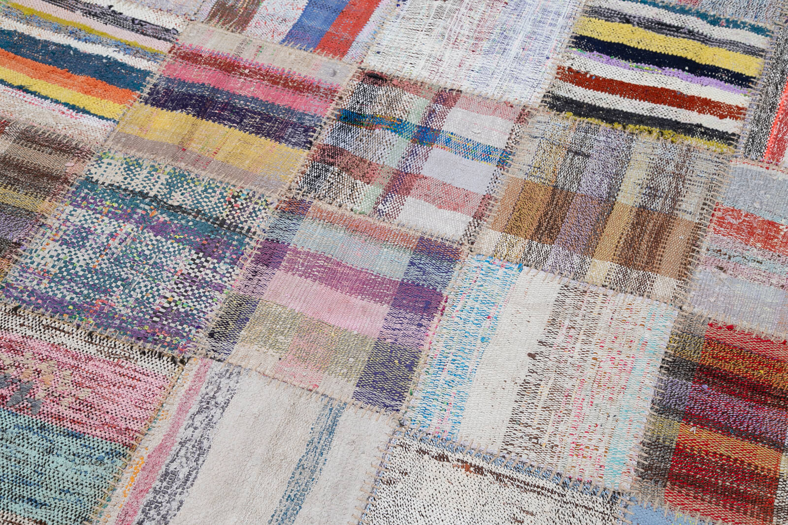 Handmade Patchwork Rug - Kirk Yama Grey Cotton Wool Area Carpet 6'9''x9'9''