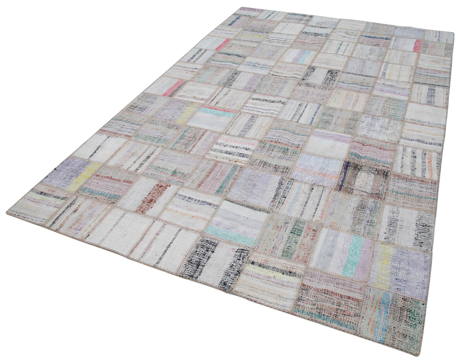 Handmade Patchwork Rug | Cotton Wool Living Room Rug, Beige Patchwork Carpet