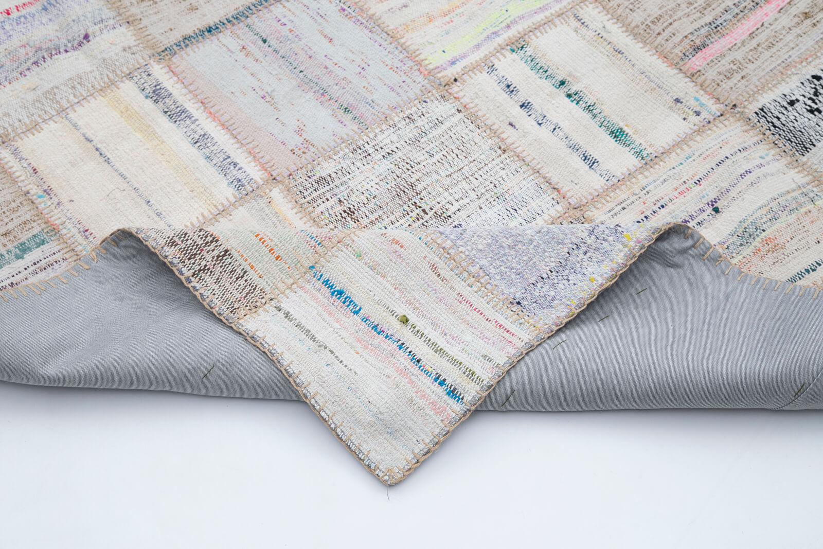 Handmade Patchwork Rug | Cotton Wool Living Room Rug, Beige Patchwork Carpet