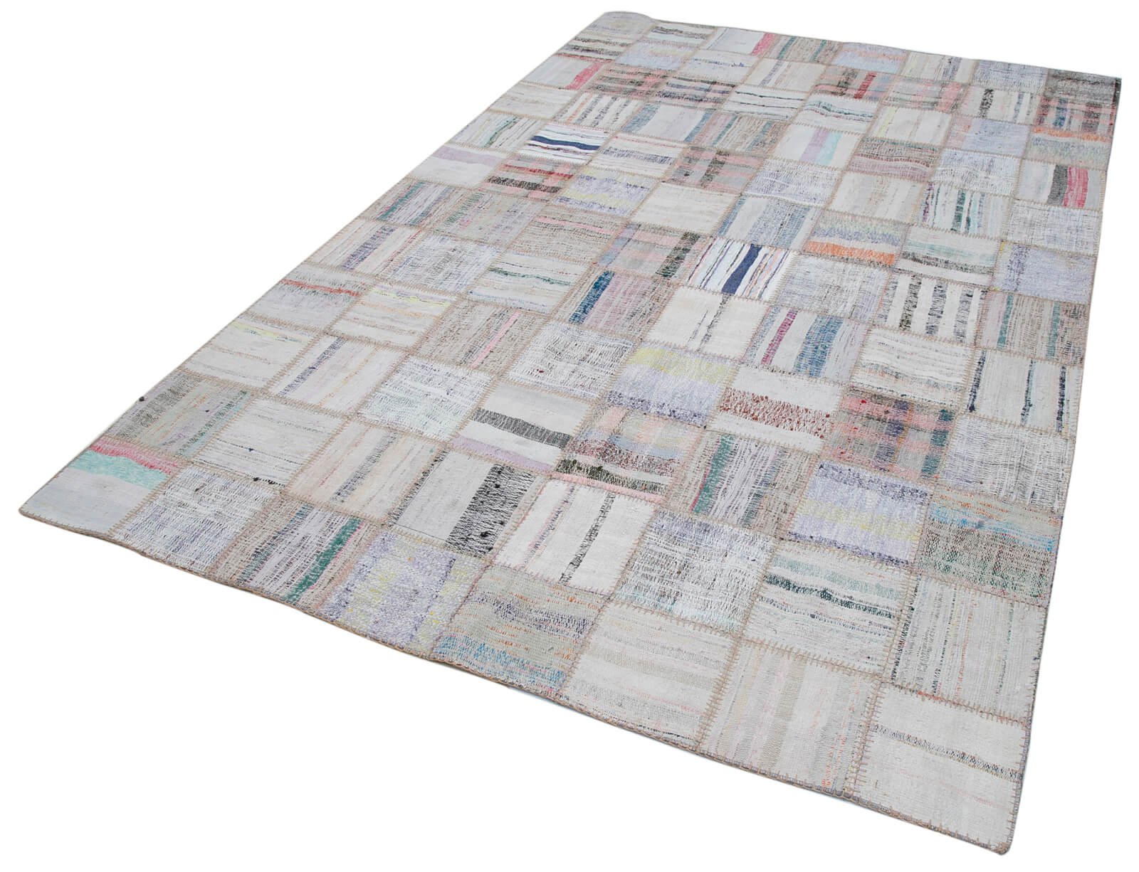 Handmade Patchwork Rug - Kirk Yama Beige Cotton Wool Vintage Area Rug 6'5''x9'8''
