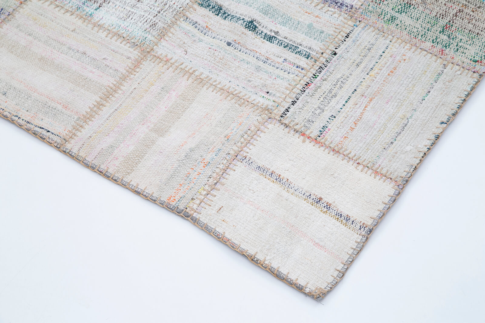 Handmade Patchwork Rug - Kirk Yama Beige Cotton Wool Vintage Area Rug 6'5''x9'8''