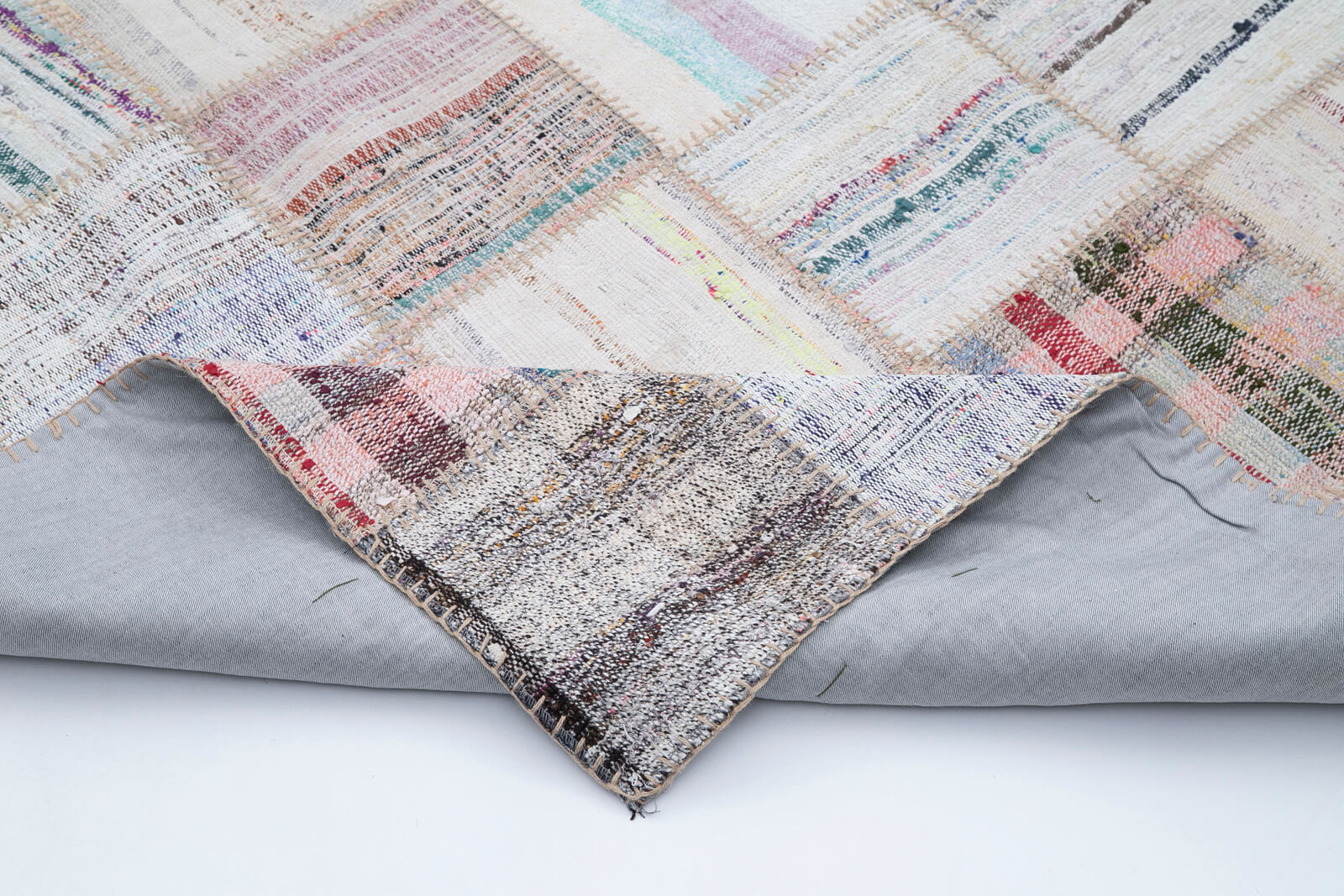Handmade Patchwork Rug - Kirk Yama Beige Cotton Wool Vintage Area Rug 6'5''x9'8''