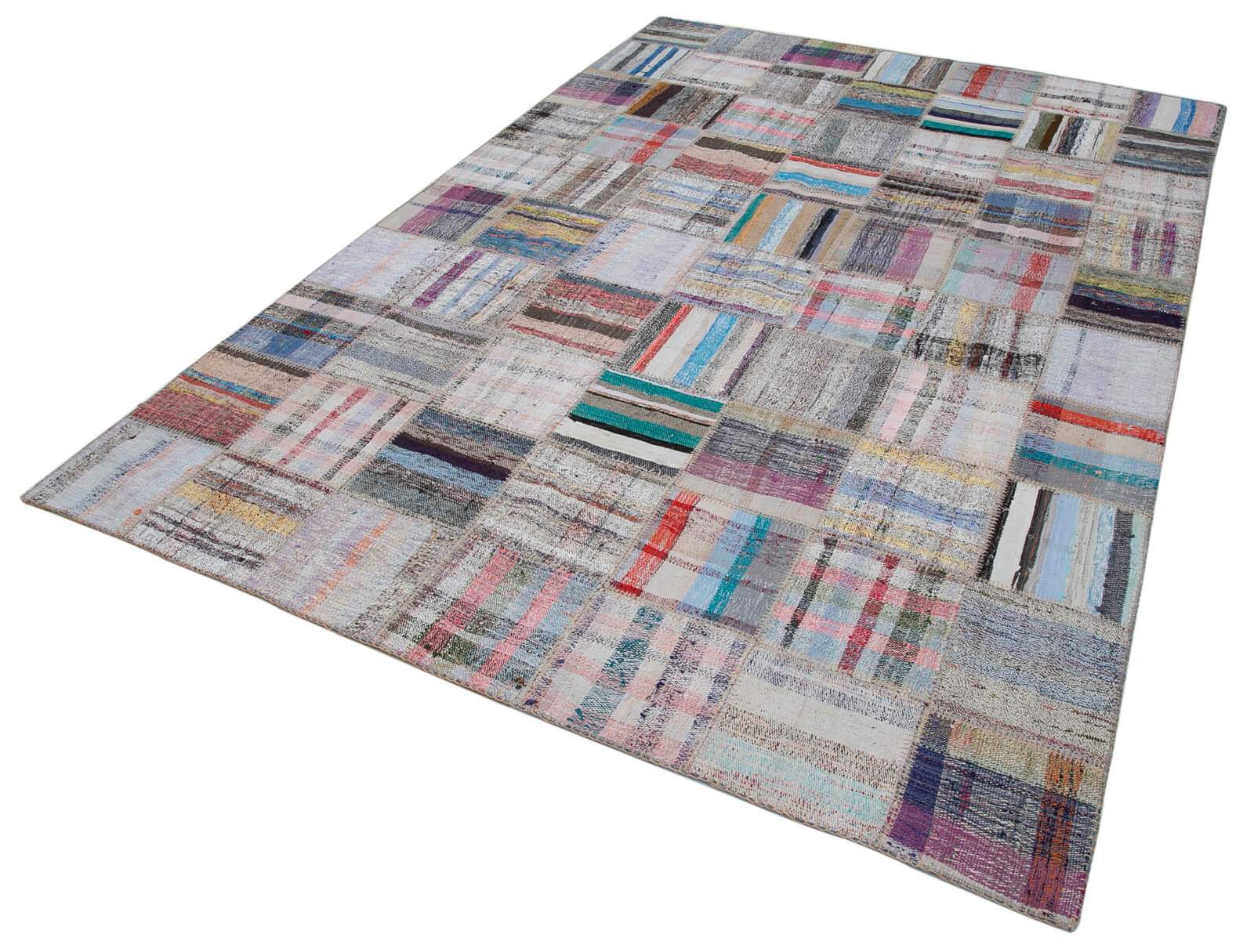Handmade Patchwork Rug – Grey Patchwork Carpet 6x9 Area Rug Cotton Wool Blend
