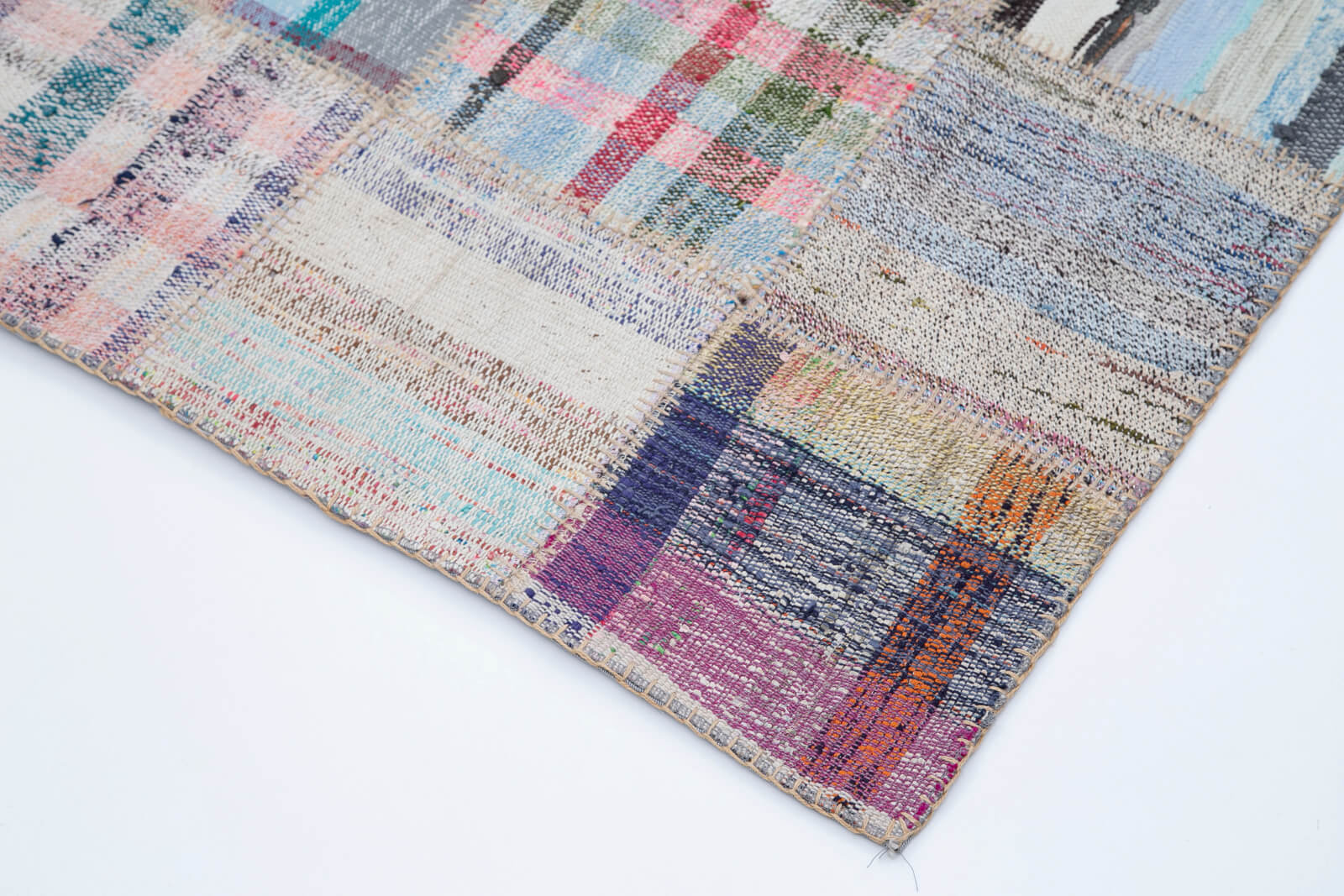 Handmade Patchwork Rug – Grey Patchwork Carpet 6x9 Area Rug Cotton Wool Blend