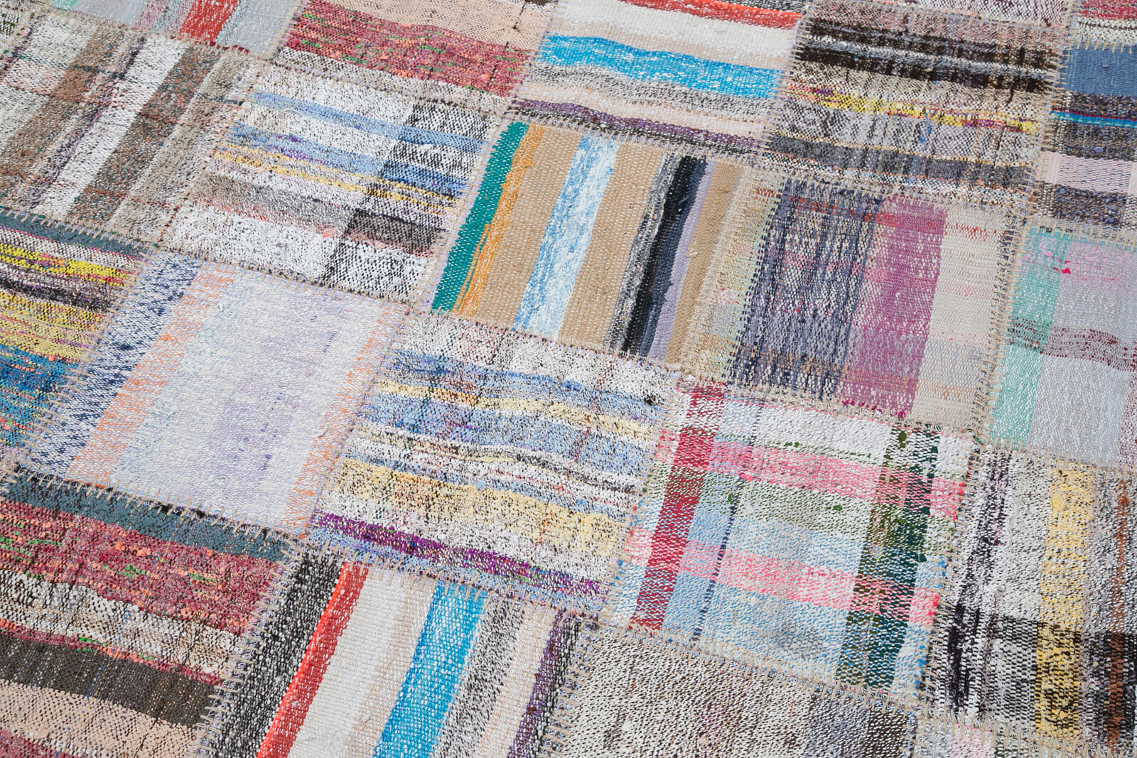 Handmade Patchwork Rug – Grey Patchwork Carpet 6x9 Area Rug Cotton Wool Blend