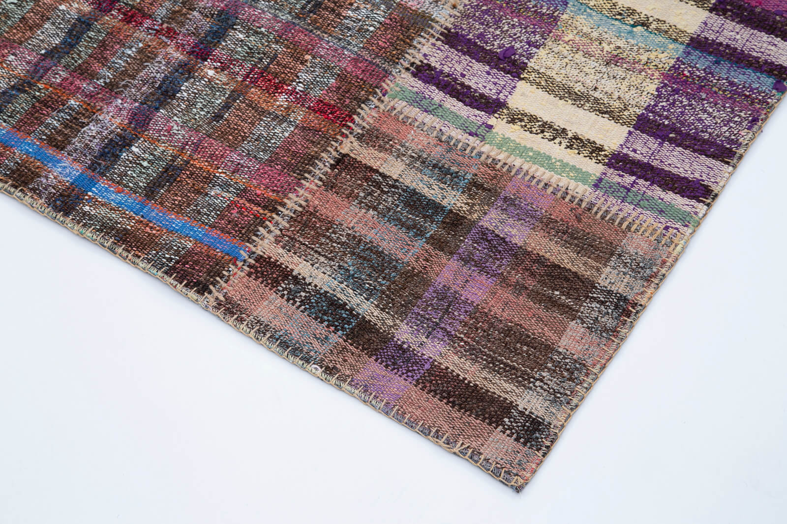 Handmade Patchwork Rug - Kirk Yama Grey Cotton Wool Vintage Area Rug 7'5''x10'2''