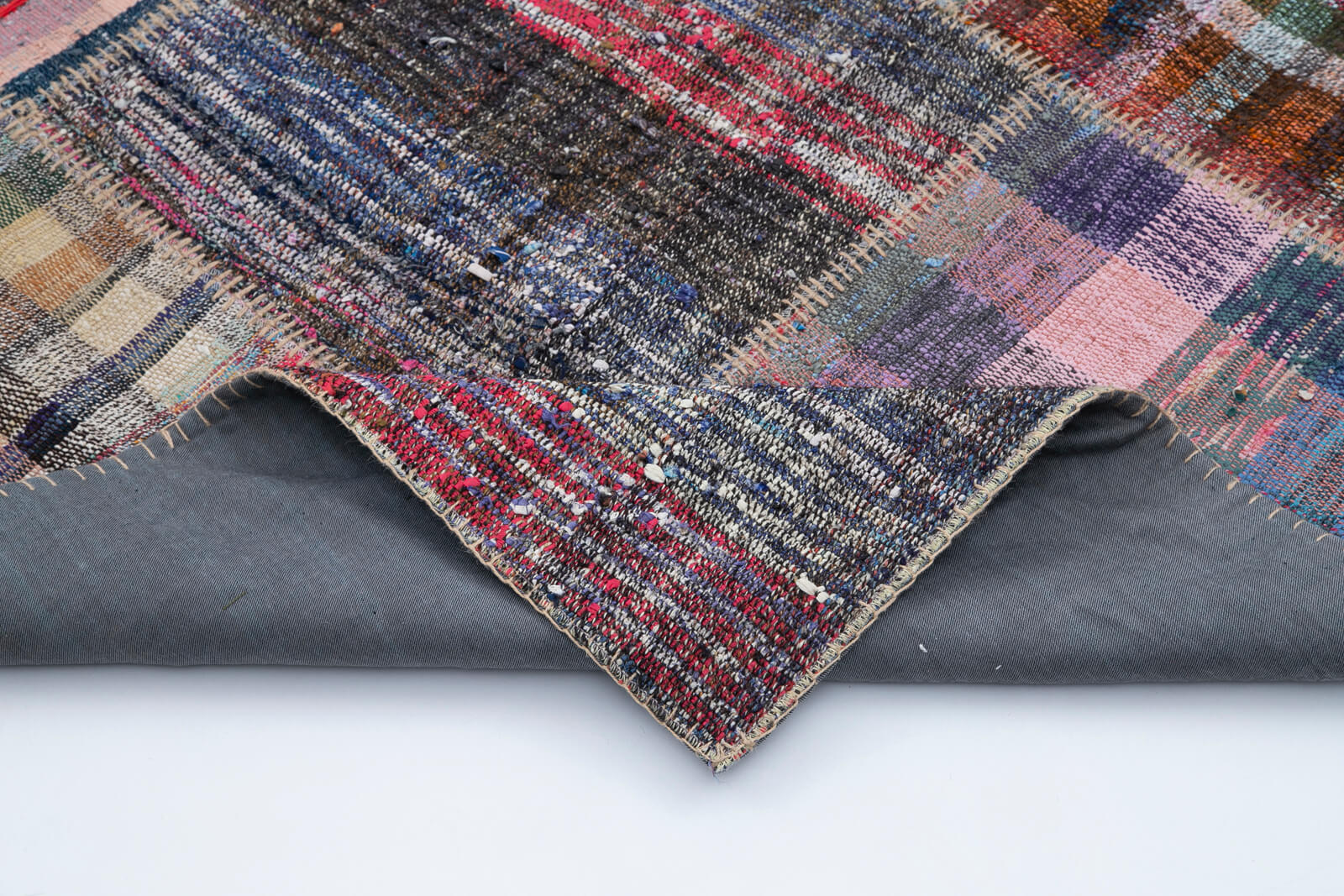 Handmade Patchwork Rug - Kirk Yama Grey Cotton Wool Vintage Area Rug 7'5''x10'2''