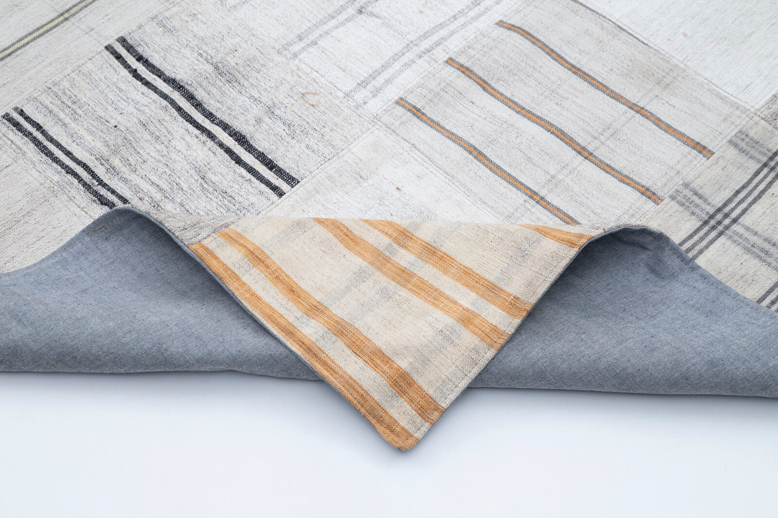 Handmade Area Rug - Kirk Yama White Patchwork Cotton Wool Carpet 8'2''x11'3''