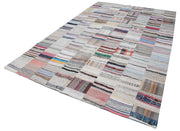 Handmade Patchwork Rug - Grey Cotton Wool Area Rug 7'5''x11'7'' Vintage Bohemian Style