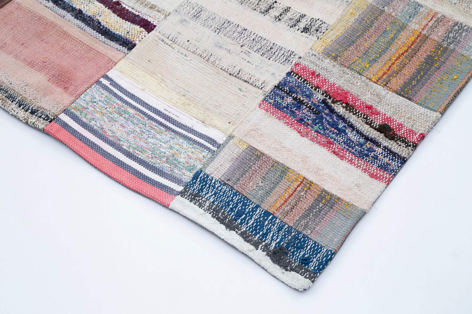 Handmade Patchwork Rug - Grey Cotton Wool Area Rug 7'5''x11'7'' Vintage Bohemian Style