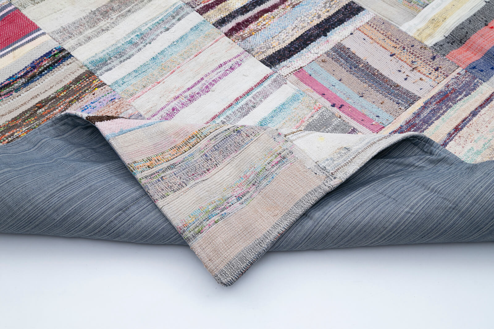 Handmade Patchwork Rug - Grey Cotton Wool Area Rug 7'5''x11'7'' Vintage Bohemian Style