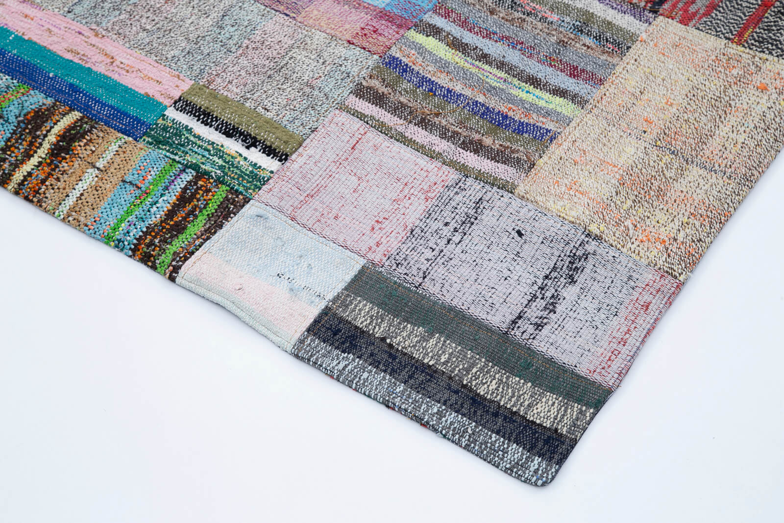Handmade Patchwork Rug – Kirk Yama Grey Cotton Wool Carpet 7'3''x11'1''