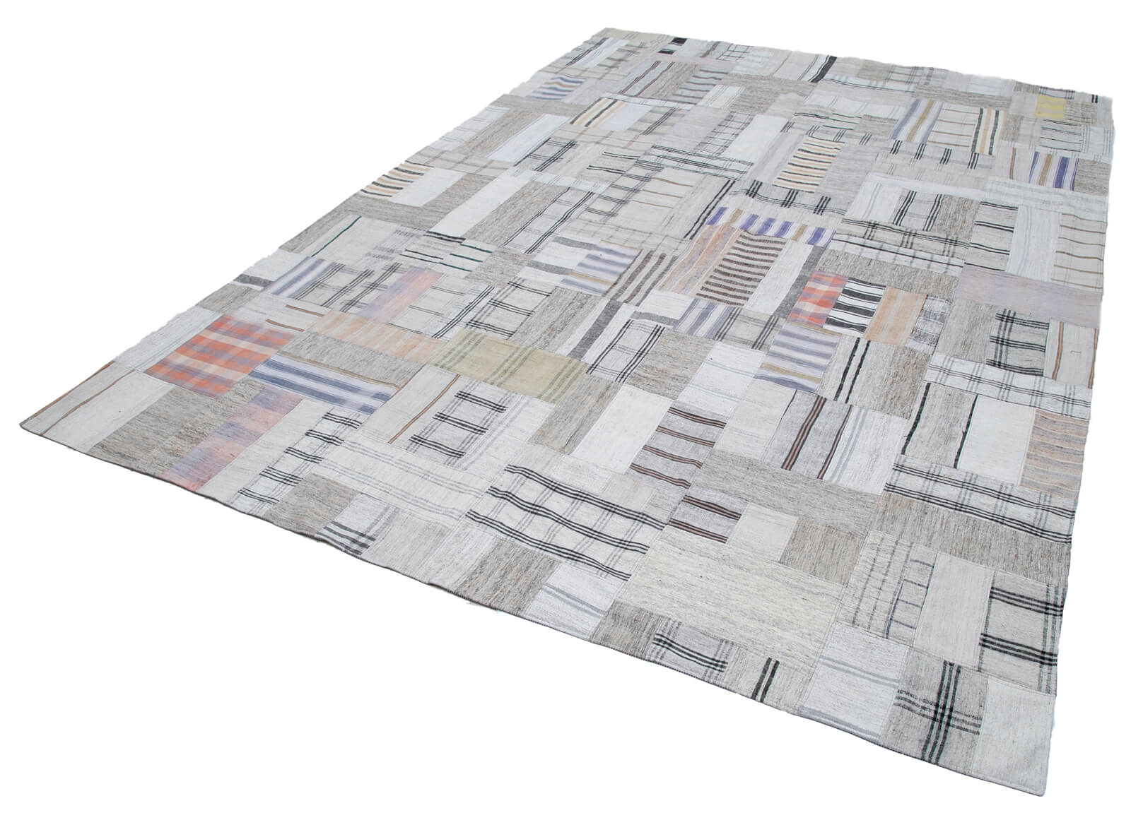 Handmade Wool Area Rug – Kirk Yama Beige Patchwork Cotton Wool Rug 8'x11'5''