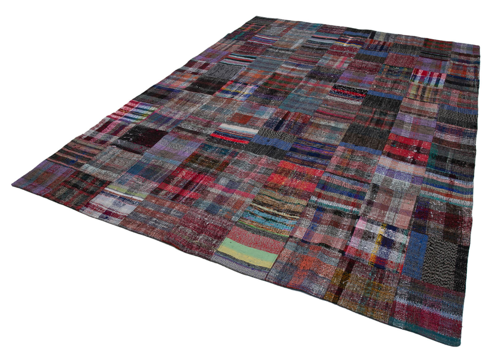 Handmade Patchwork Rug - Kirk Yama Grey Cotton Wool Vintage Area Rug 8'6"x11'7"