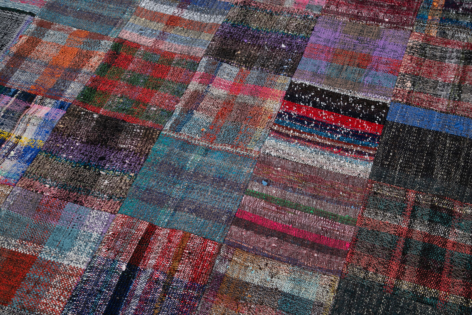 Handmade Patchwork Rug - Kirk Yama Grey Cotton Wool Vintage Area Rug 8'6"x11'7"
