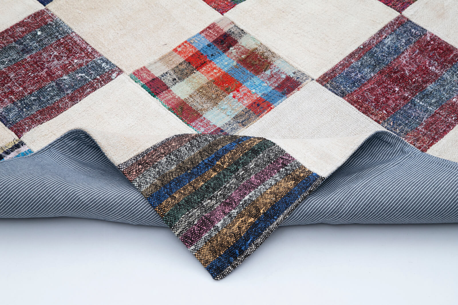 Handmade Patchwork Rug – Grey Cotton Wool Carpet, Vintage Area Rug 8'8''x11'8''