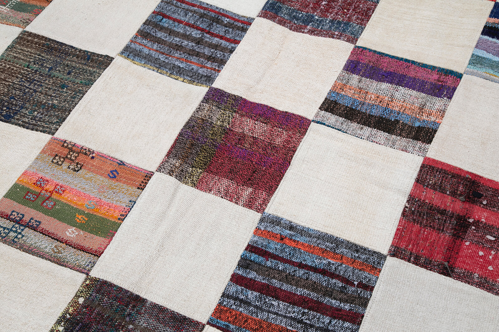 Handmade Patchwork Rug – Grey Cotton Wool Carpet, Vintage Area Rug 8'8''x11'8''