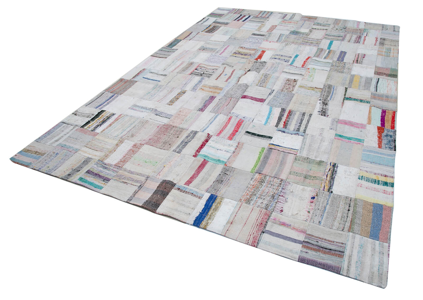 Handmade Area Rug – Kirk Yama Beige Patchwork Cotton Wool Carpet 8'2''x12'