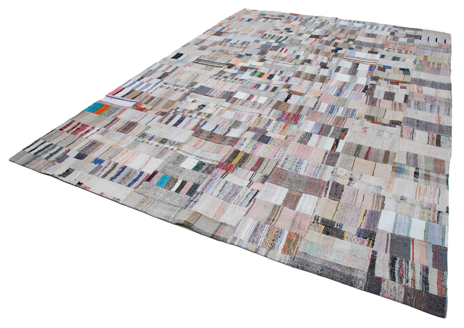 Handmade Patchwork Area Rug - Kirk Yama Grey Cotton Wool Carpet 9'3''x13'0''